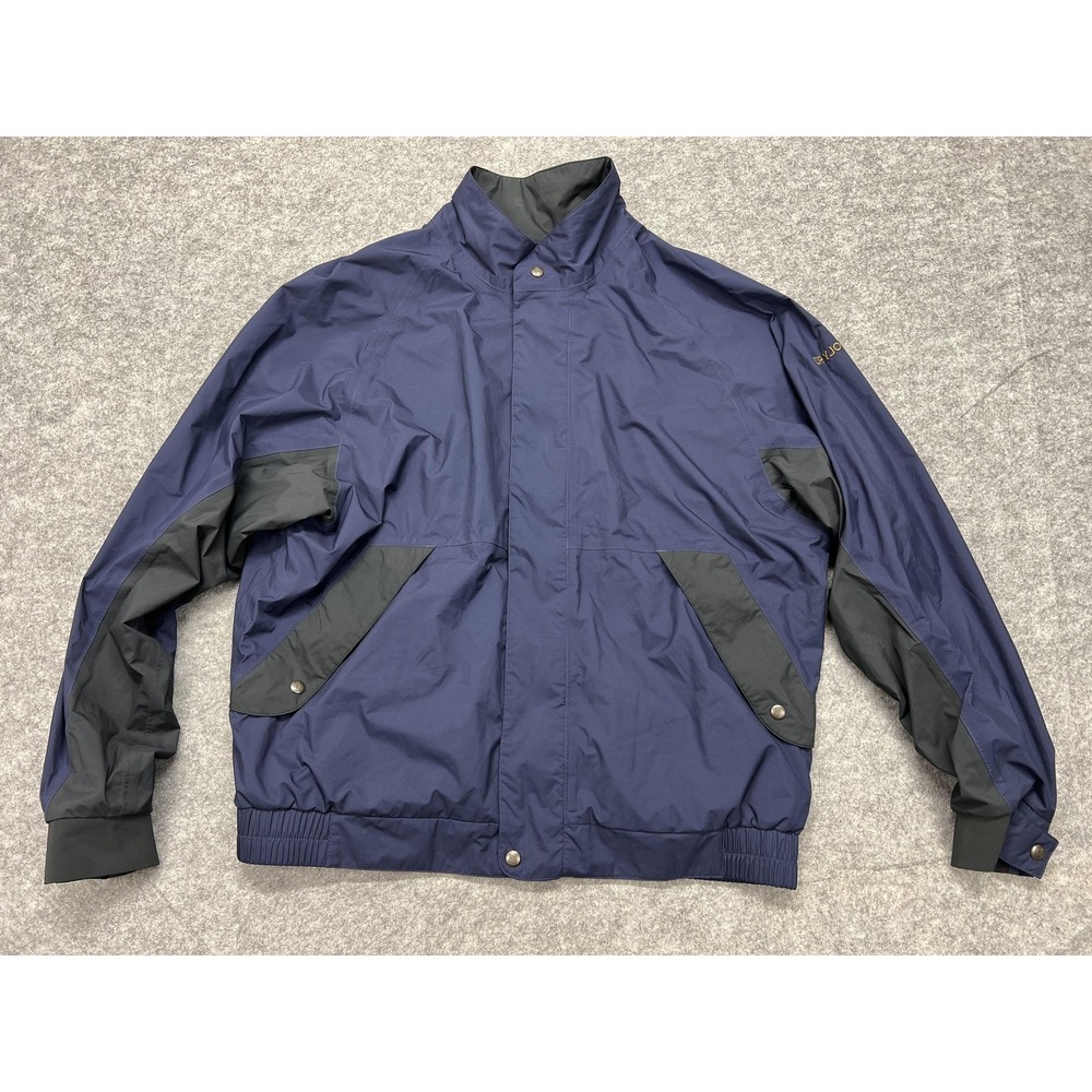 FootJoy DryJoys Golf Jacket Large Waterproof Windbreaker Navy Blue Black Mens L